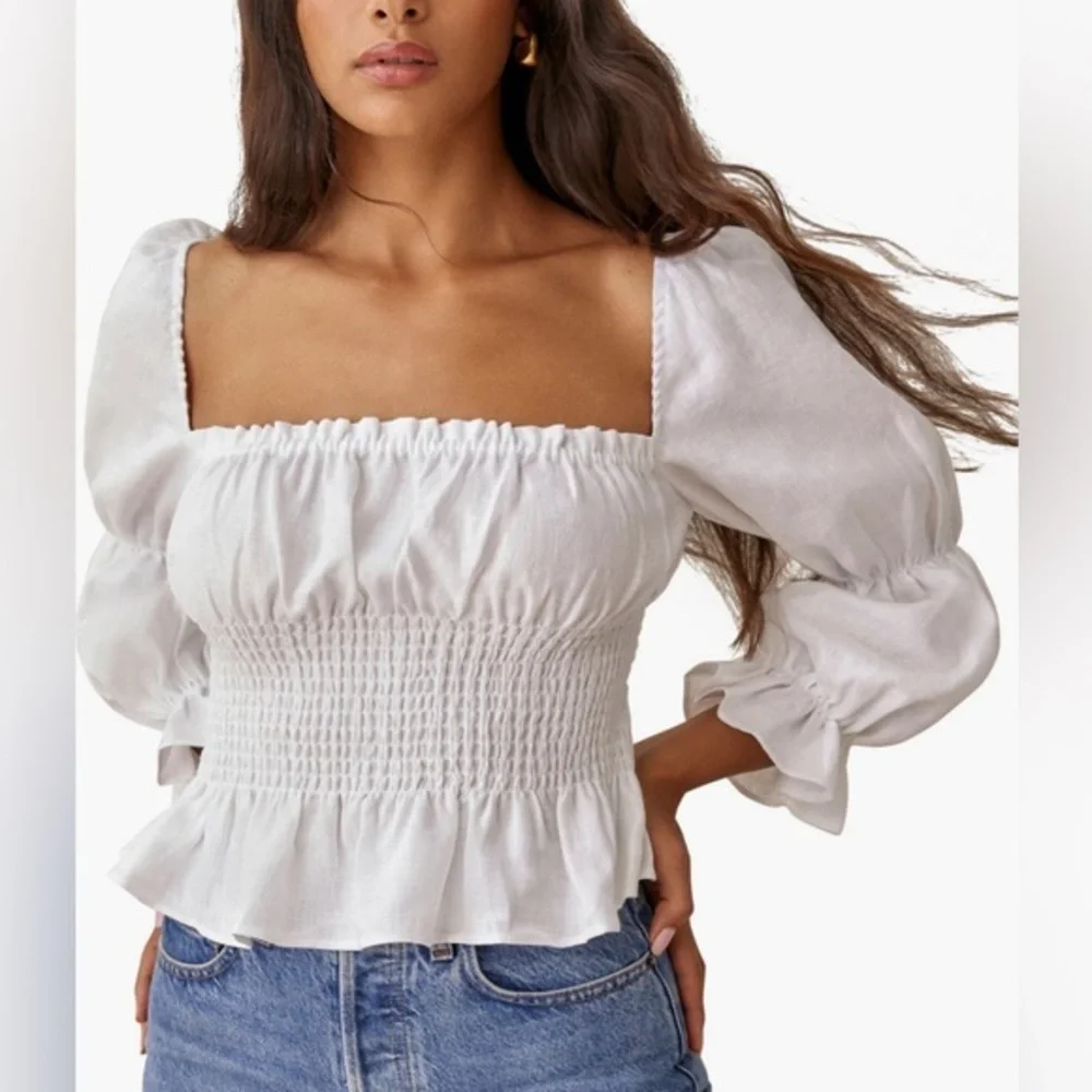 Reformation Boho Oak Grove Square Neck
Linen Smock Blouse XS, White, 100% linen - Picture 2 of 5